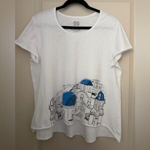 White T-Shirt with Blue Graphic